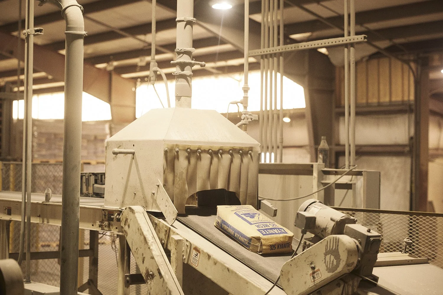 Bag of kyanite on bagging system conveyor.jpg